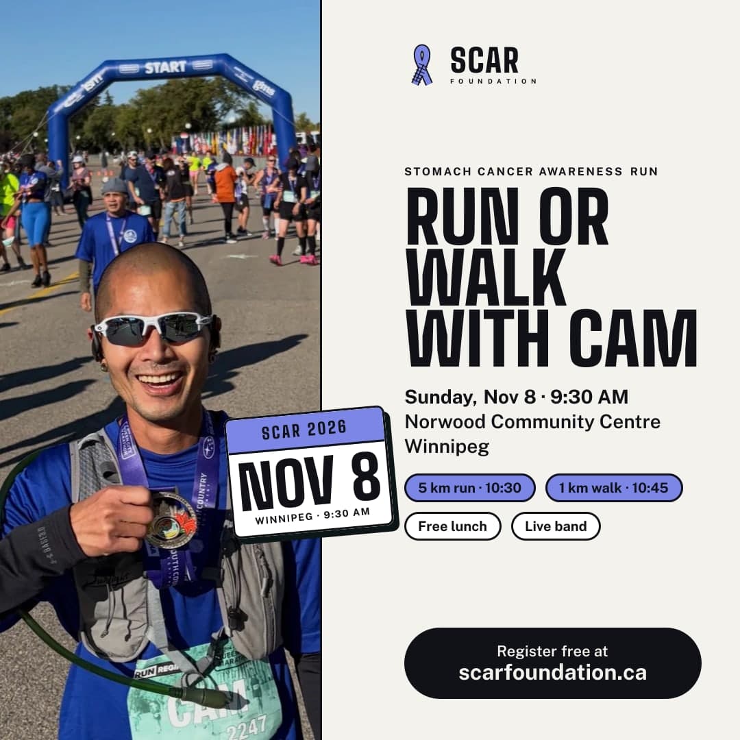 SCAR 2026 post image: run or walk with Cam on Sunday, Nov 8 in Winnipeg